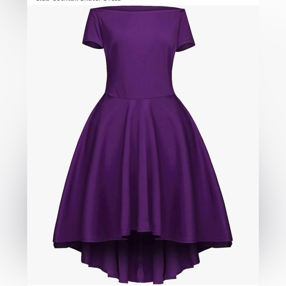 Purple High-Low off-shoulder Dress